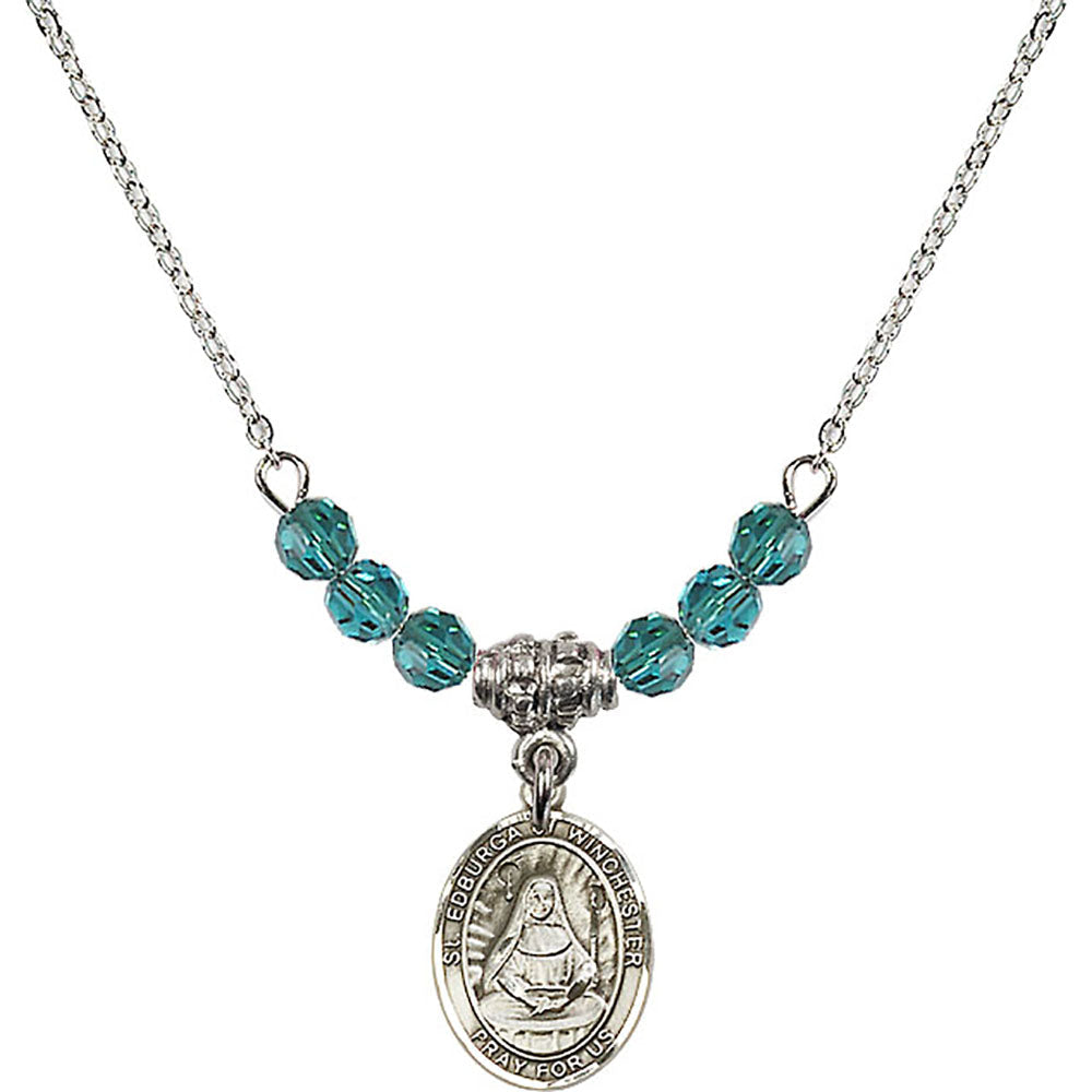 Sterling Silver Saint Edburga of Winchester Birthstone Necklace with Zircon Beads - 9324
