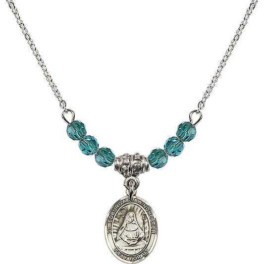 Sterling Silver Saint Edburga of Winchester Birthstone Necklace with Zircon Beads - 9324