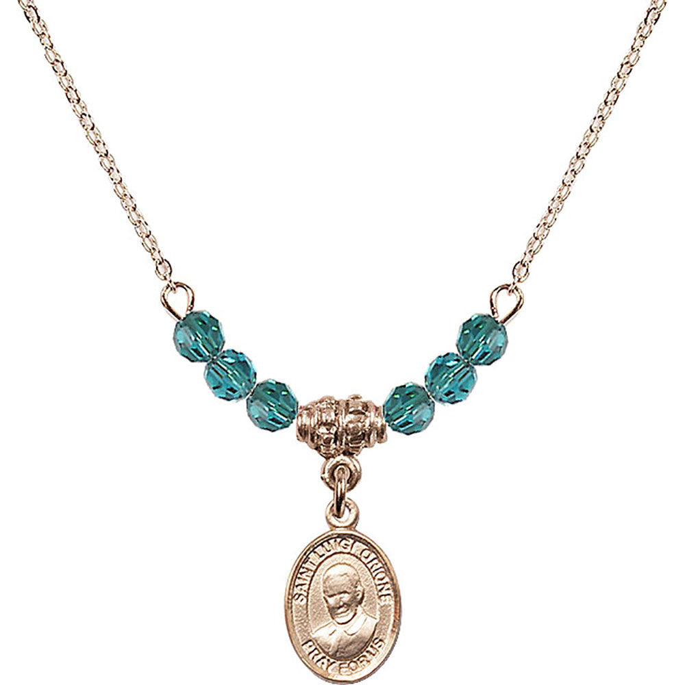 14kt Gold Filled Saint Luigi Orione Birthstone Necklace with Zircon Beads - 9326