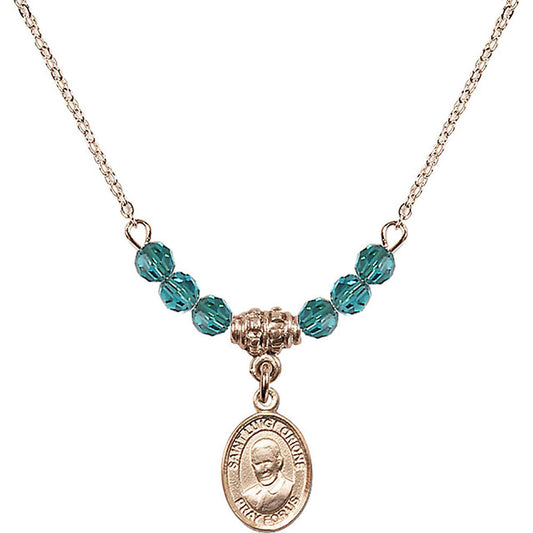 14kt Gold Filled Saint Luigi Orione Birthstone Necklace with Zircon Beads - 9326