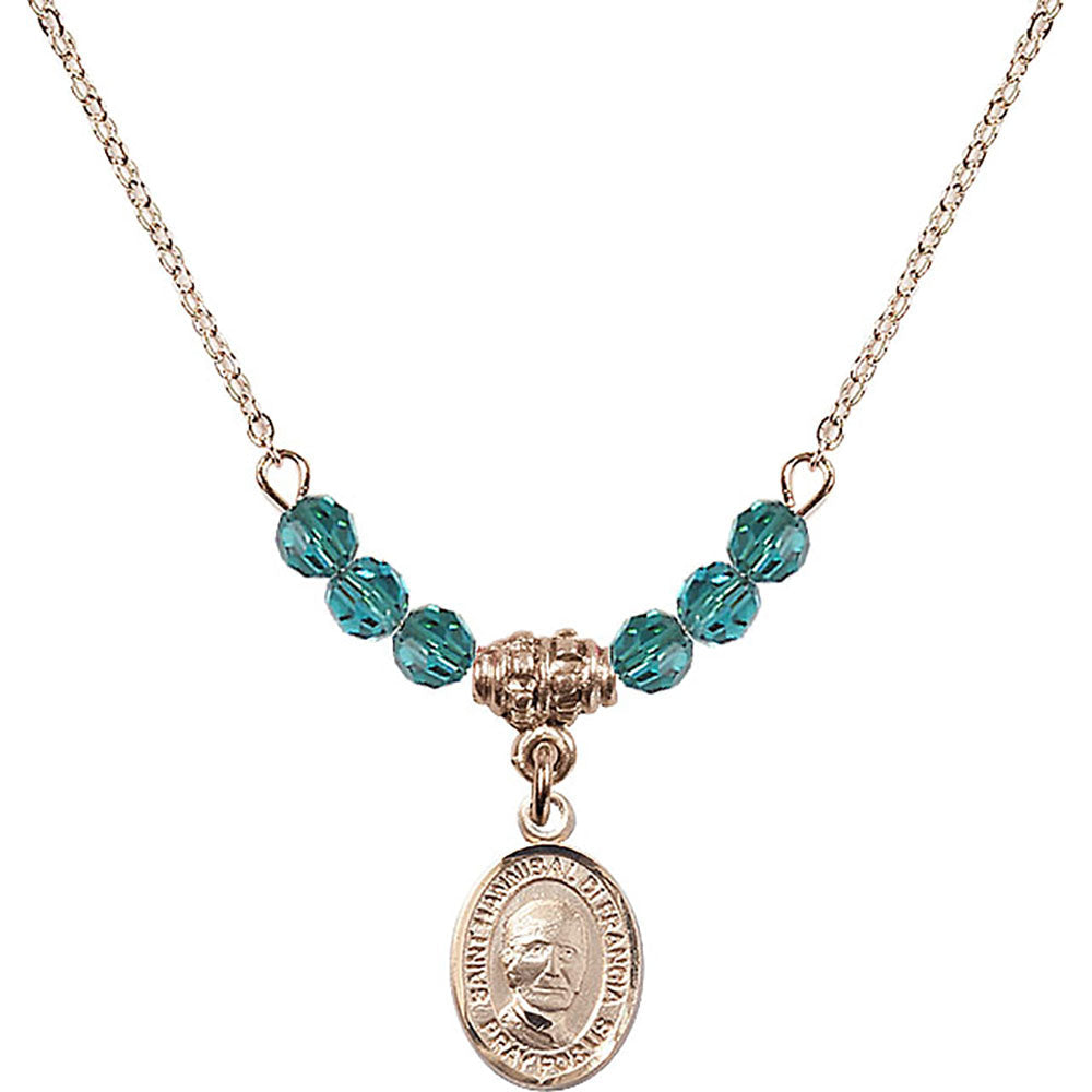 14kt Gold Filled Saint Hannibal Birthstone Necklace with Zircon Beads - 9327