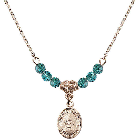 14kt Gold Filled Saint Arnold Janssen Birthstone Necklace with Zircon Beads - 9328
