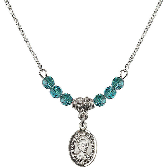 Sterling Silver Saint Louis Marie de Montfort Birthstone Necklace with Zircon Beads - 9330