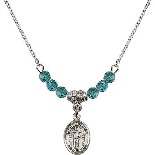 Sterling Silver Saint Matthias the Apostle Birthstone Necklace with Zircon Beads - 9331