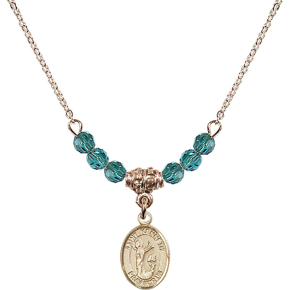 14kt Gold Filled Saint Kenneth Birthstone Necklace with Zircon Beads - 9332