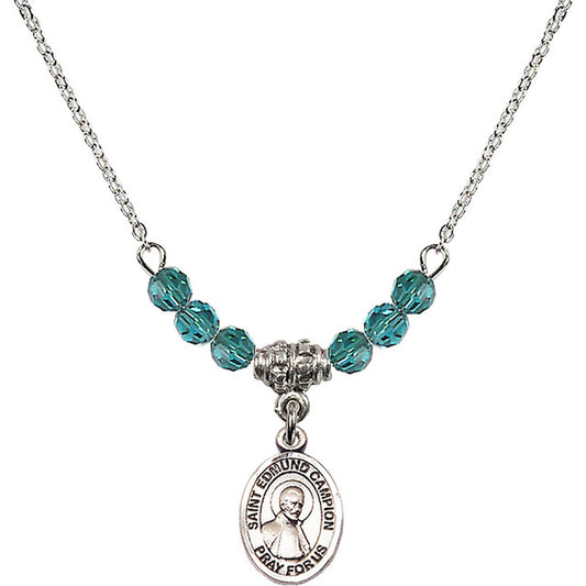 Sterling Silver Saint Edmund Campion Birthstone Necklace with Zircon Beads - 9333