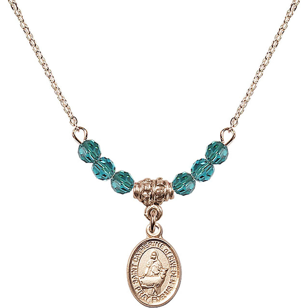 14kt Gold Filled Saint Catherine of Sweden Birthstone Necklace with Zircon Beads - 9336