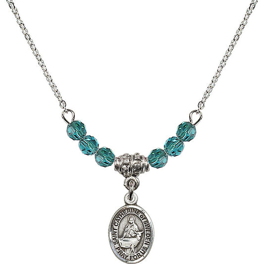 Sterling Silver Saint Catherine of Sweden Birthstone Necklace with Zircon Beads - 9336