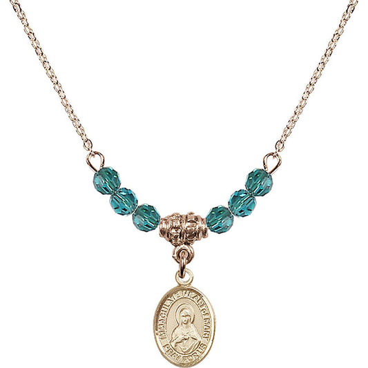 14kt Gold Filled Immaculate Heart of Mary Birthstone Necklace with Zircon Beads - 9337