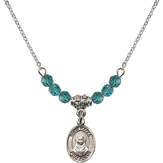 Sterling Silver Saint Rafka Birthstone Necklace with Zircon Beads - 9338