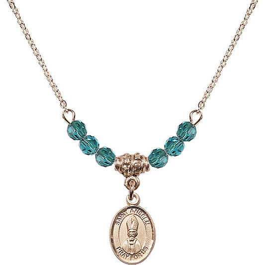 14kt Gold Filled Saint Anselm of Canterbury Birthstone Necklace with Zircon Beads - 9342