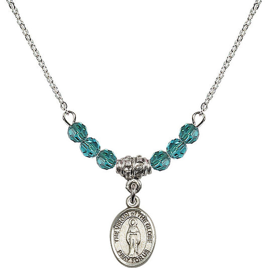 Sterling Silver Virgin of the Globe Birthstone Necklace with Zircon Beads - 9345