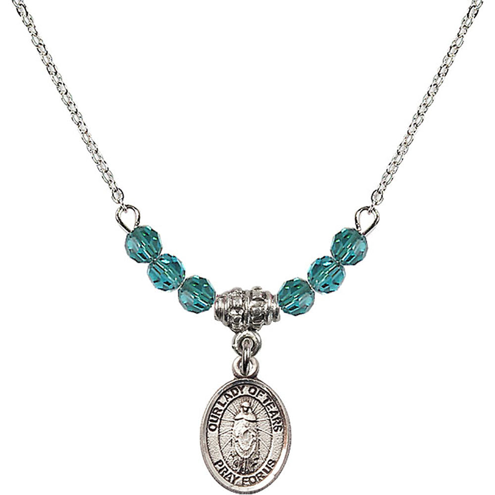Sterling Silver Our Lady of Tears Birthstone Necklace with Zircon Beads - 9346