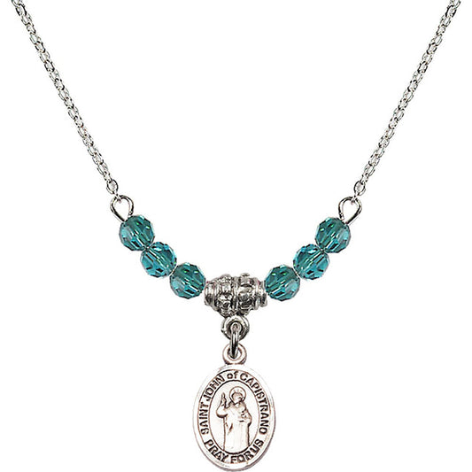Sterling Silver Saint John of Capistrano Birthstone Necklace with Zircon Beads - 9350
