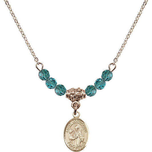 14kt Gold Filled Saint Januarius Birthstone Necklace with Zircon Beads - 9351