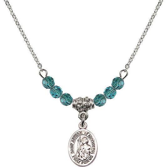 Sterling Silver Saint Adrian of Nicomedia Birthstone Necklace with Zircon Beads - 9353
