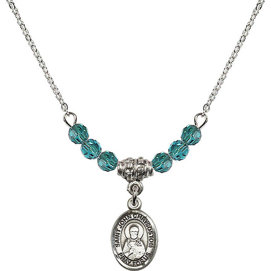 Sterling Silver Saint John Chrysostom Birthstone Necklace with Zircon Beads - 9357