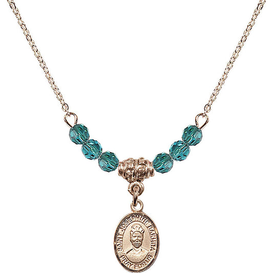 14kt Gold Filled Saint Josephine Bakhita Birthstone Necklace with Zircon Beads - 9360