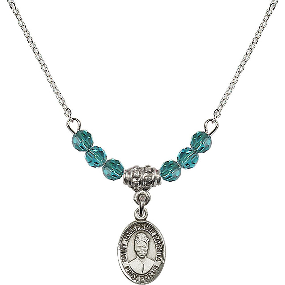 Sterling Silver Saint Josephine Bakhita Birthstone Necklace with Zircon Beads - 9360