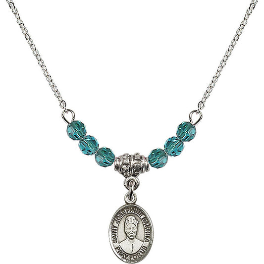 Sterling Silver Saint Josephine Bakhita Birthstone Necklace with Zircon Beads - 9360