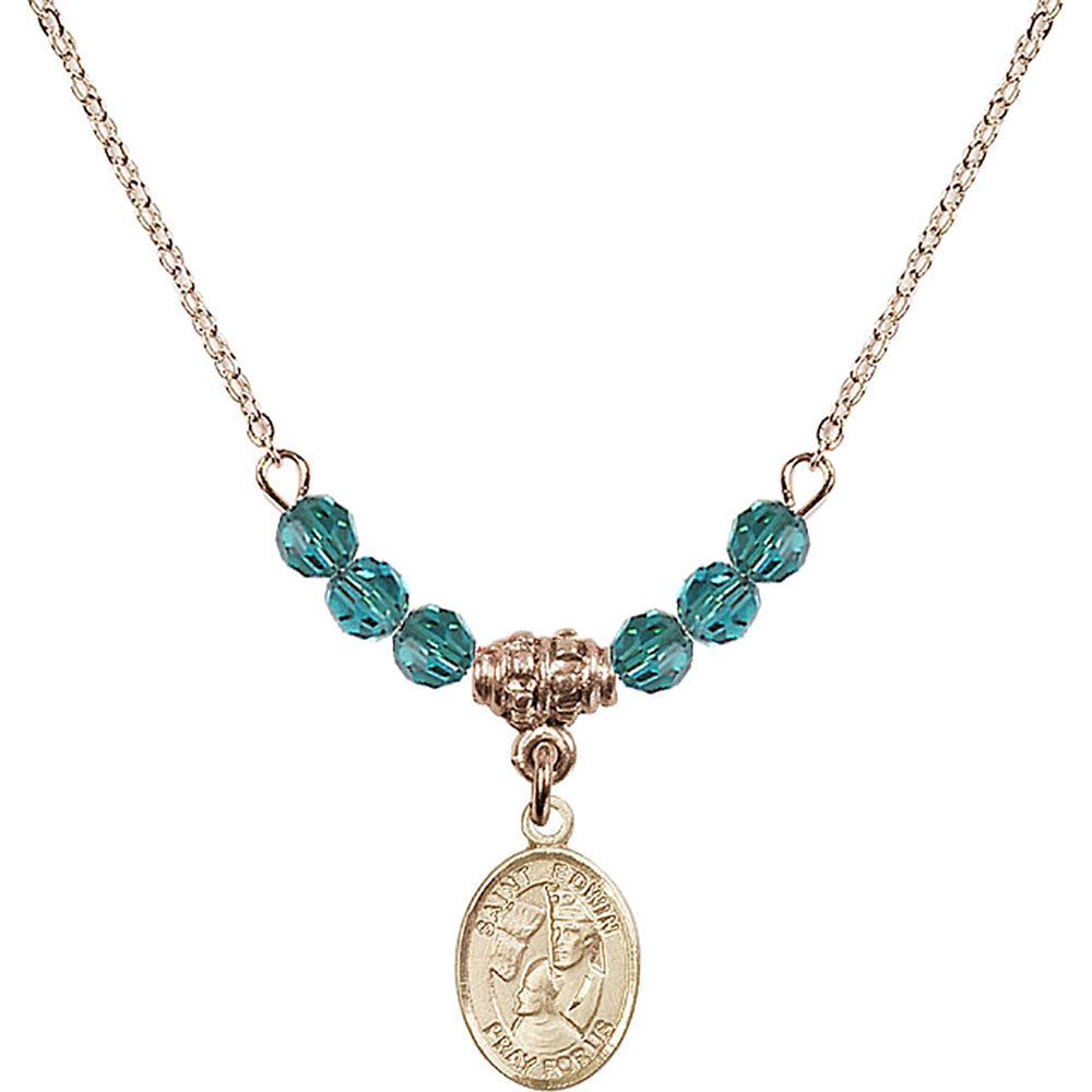 14kt Gold Filled Saint Edwin Birthstone Necklace with Zircon Beads - 9361