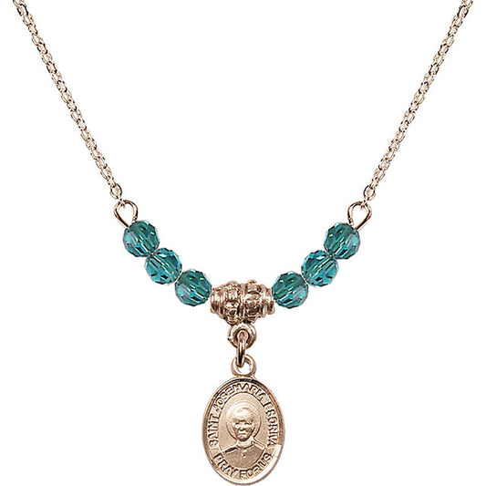 14kt Gold Filled Saint Josemaria Escriva Birthstone Necklace with Zircon Beads - 9362