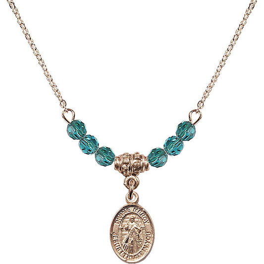 14kt Gold Filled Divine Mercy Birthstone Necklace with Zircon Beads - 9366