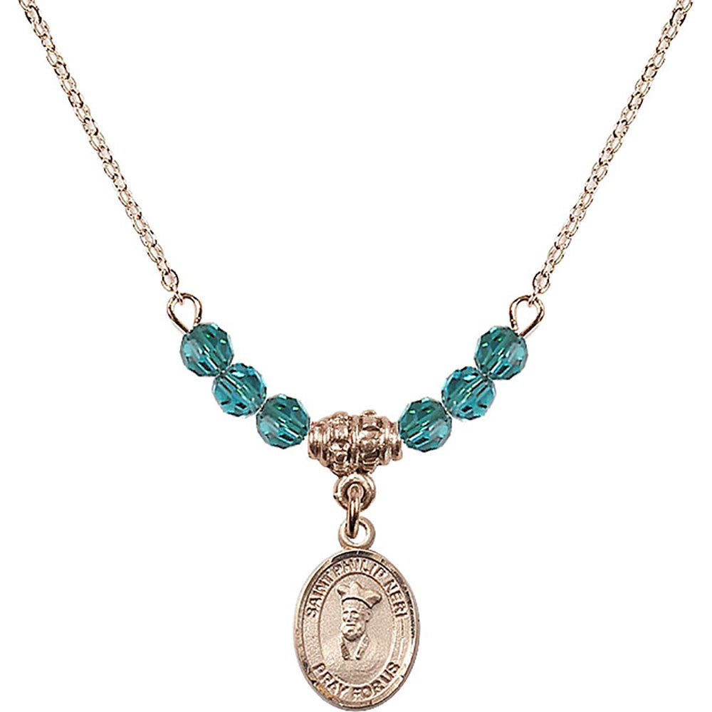 14kt Gold Filled Saint Philip Neri Birthstone Necklace with Zircon Beads - 9369