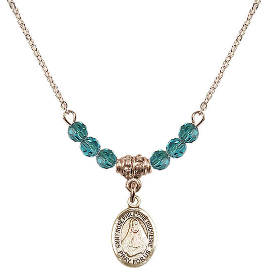 14kt Gold Filled Saint Rose Philippine Duchesne Birthstone Necklace with Zircon Beads - 9371