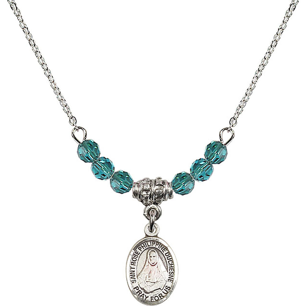 Sterling Silver Saint Rose Philippine Duchesne Birthstone Necklace with Zircon Beads - 9371