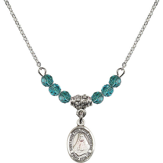 Sterling Silver Saint Rose Philippine Duchesne Birthstone Necklace with Zircon Beads - 9371