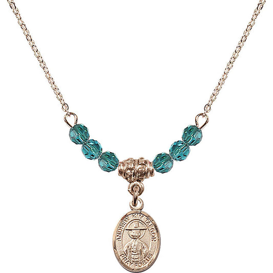 14kt Gold Filled Saint Andrew Kim Taegon Birthstone Necklace with Zircon Beads - 9373