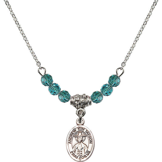Sterling Silver Saint Andrew Kim Taegon Birthstone Necklace with Zircon Beads - 9373
