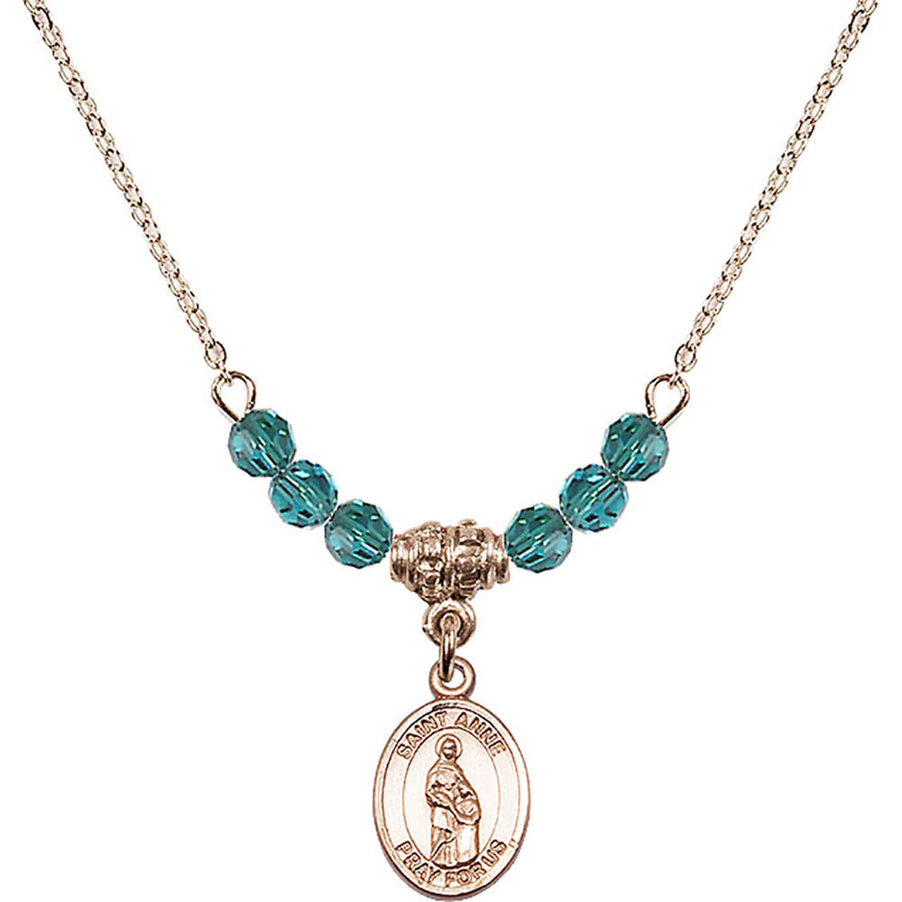 14kt Gold Filled Saint Anne Birthstone Necklace with Zircon Beads - 9374