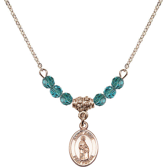 14kt Gold Filled Saint Anne Birthstone Necklace with Zircon Beads - 9374