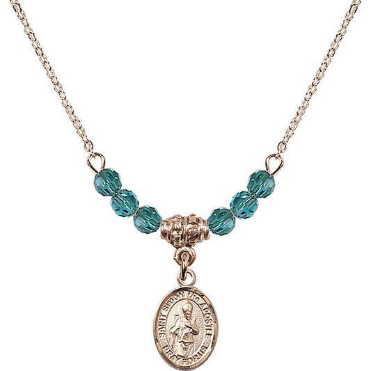 14kt Gold Filled Saint Simon the Apostle Birthstone Necklace with Zircon Beads - 9375