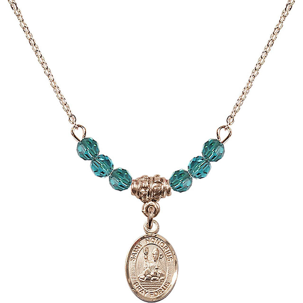 14kt Gold Filled Saint Honorius of Amiens Birthstone Necklace with Zircon Beads - 9376