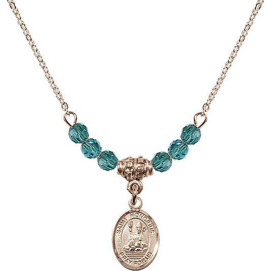 14kt Gold Filled Saint Honorius of Amiens Birthstone Necklace with Zircon Beads - 9376