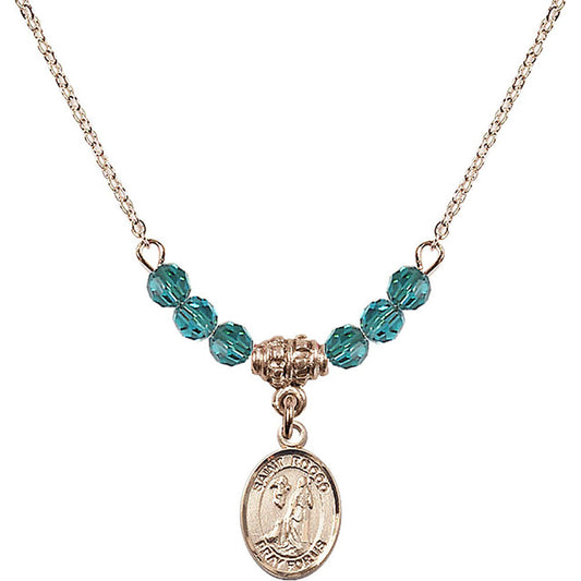 14kt Gold Filled Saint Rocco Birthstone Necklace with Zircon Beads - 9377