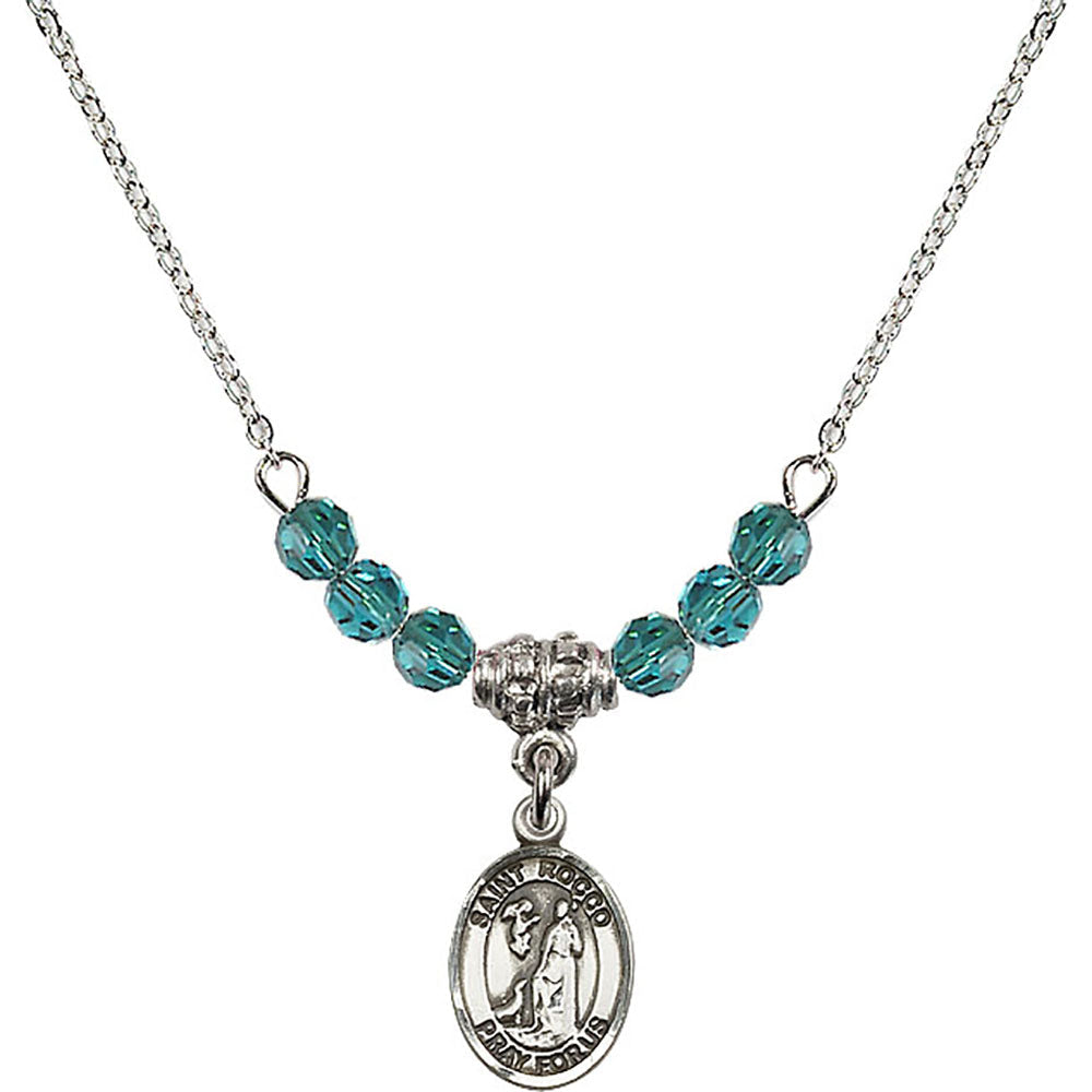 Sterling Silver Saint Rocco Birthstone Necklace with Zircon Beads - 9377
