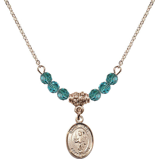 14kt Gold Filled Saint Uriel the Archangel Birthstone Necklace with Zircon Beads - 9378