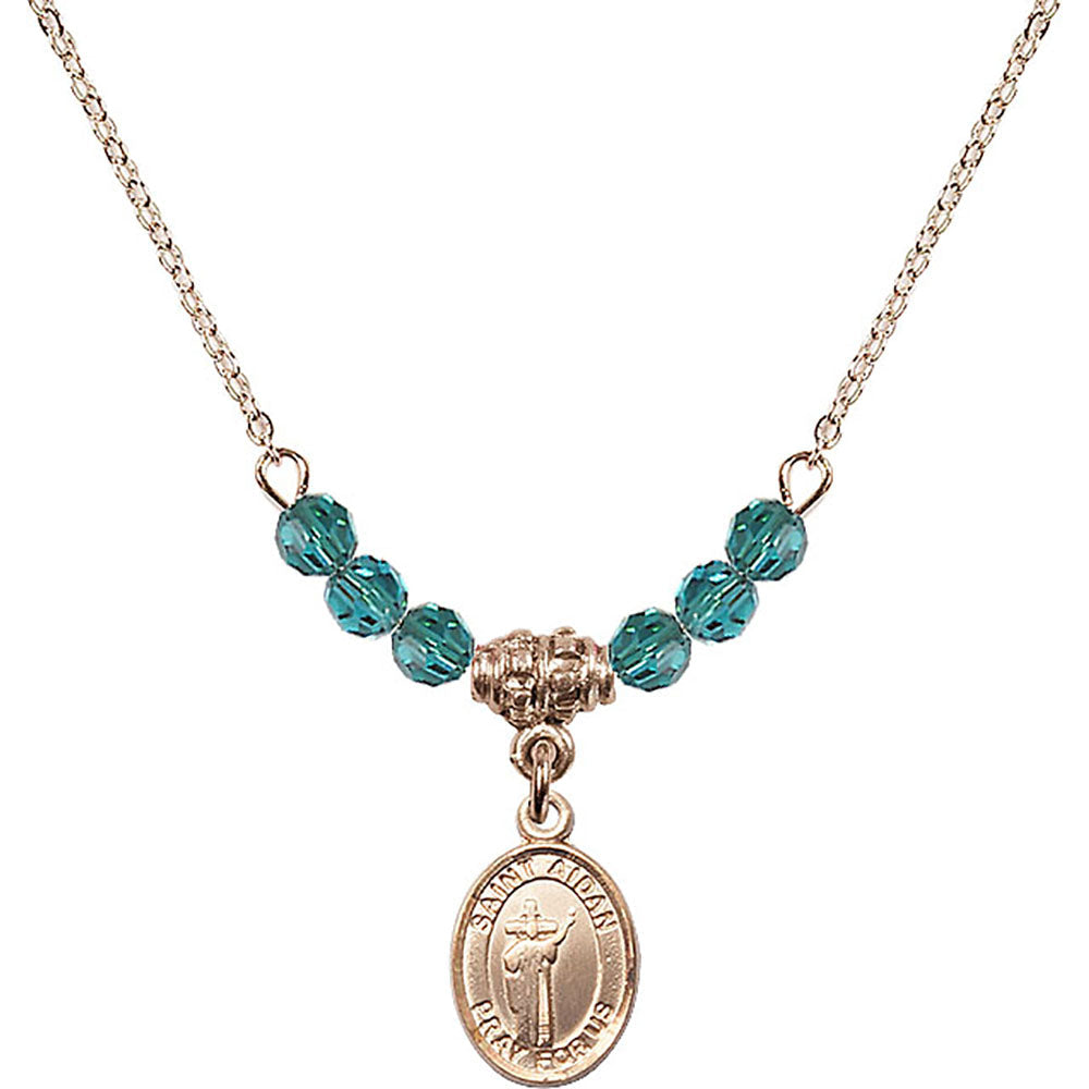 14kt Gold Filled Saint Aidan of Lindesfarne Birthstone Necklace with Zircon Beads - 9381