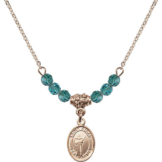 14kt Gold Filled Saint Aidan of Lindesfarne Birthstone Necklace with Zircon Beads - 9381