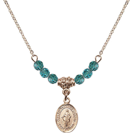 14kt Gold Filled Our Lady the Undoer of Knots Birthstone Necklace with Zircon Beads - 9383