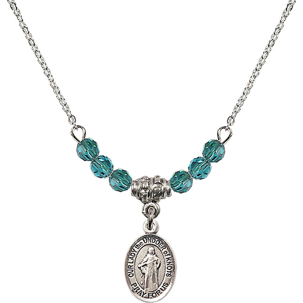 Sterling Silver Our Lady the Undoer of Knots Birthstone Necklace with Zircon Beads - 9383