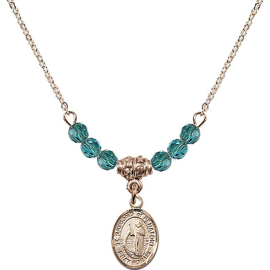 14kt Gold Filled Saint Raymond of Penafort Birthstone Necklace with Zircon Beads - 9385