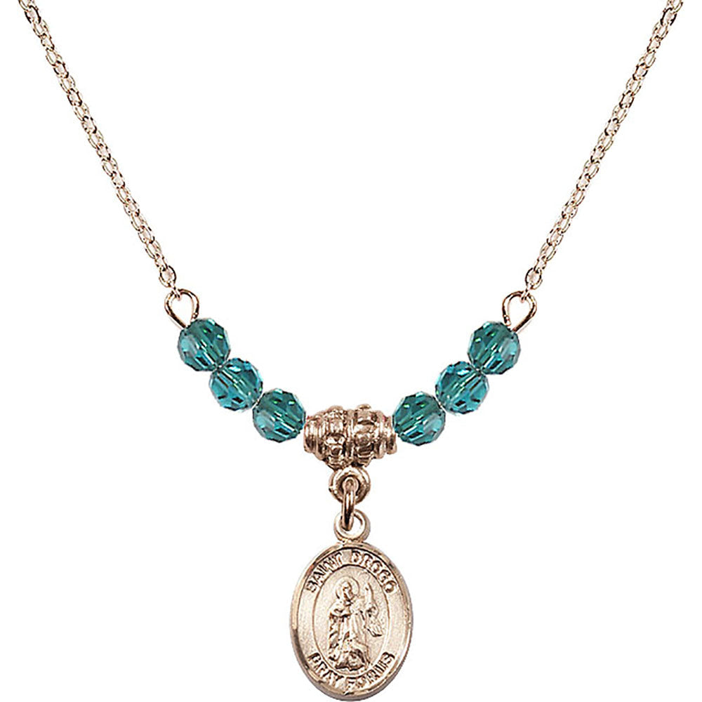 14kt Gold Filled Saint Drogo Birthstone Necklace with Zircon Beads - 9386
