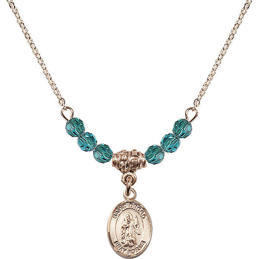14kt Gold Filled Saint Drogo Birthstone Necklace with Zircon Beads - 9386