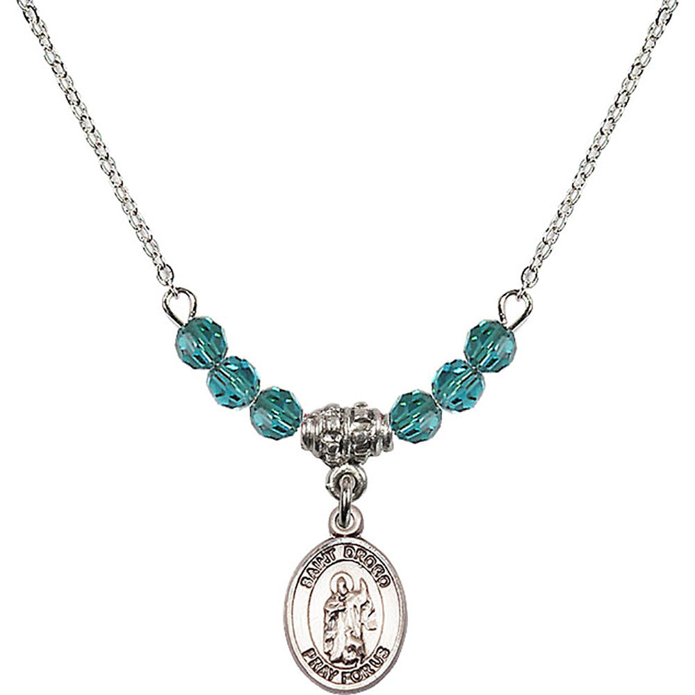 Sterling Silver Saint Drogo Birthstone Necklace with Zircon Beads - 9386