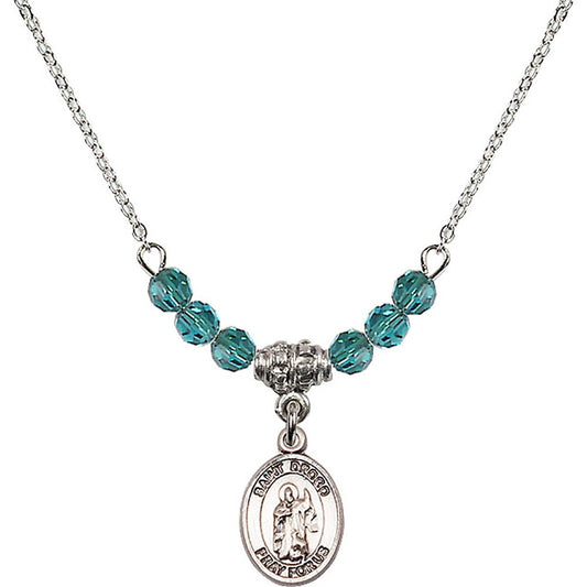 Sterling Silver Saint Drogo Birthstone Necklace with Zircon Beads - 9386